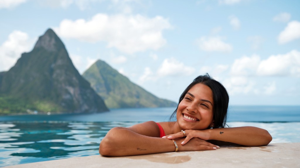 woman swimming and relaxing in saint lucia