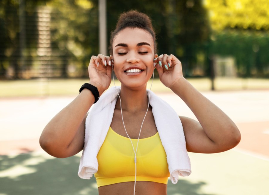 woman wearing yellow sports bra working out