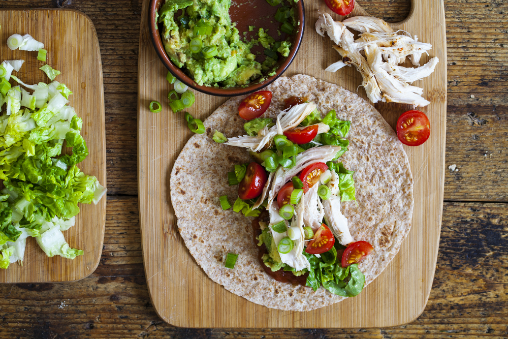 chicken salad wrap on wholmeal tortilla healthy lunch ideas