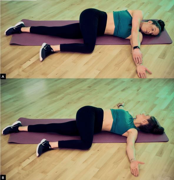 lying glute stretch and chest opener active recovery workout sequence 
