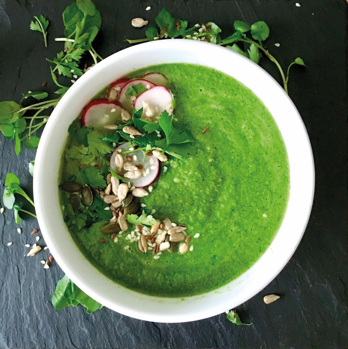 green soup in bowl fuel right to beat the winter blues