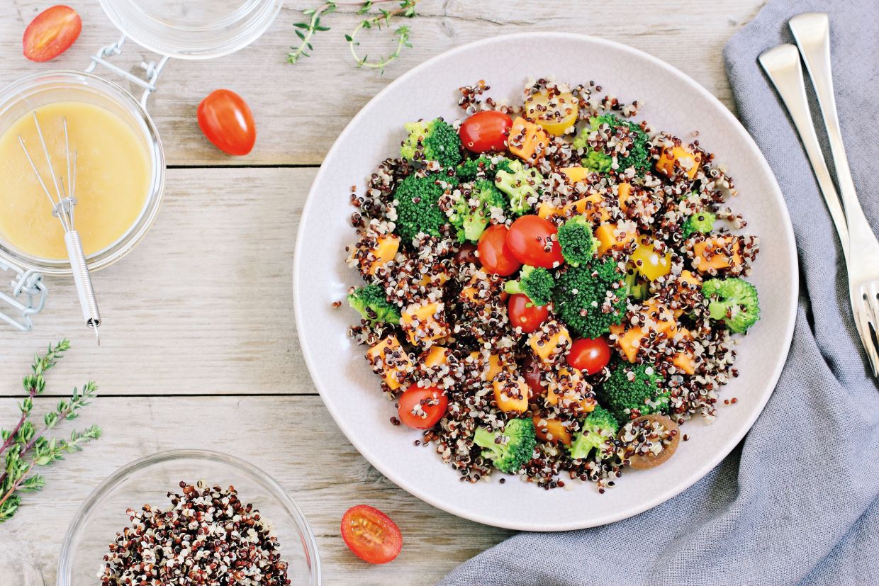 healthy dish containing quinoa and vegetables