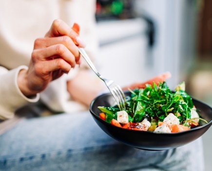 unrecognisable woman eating healthy meal, good quality food concept
