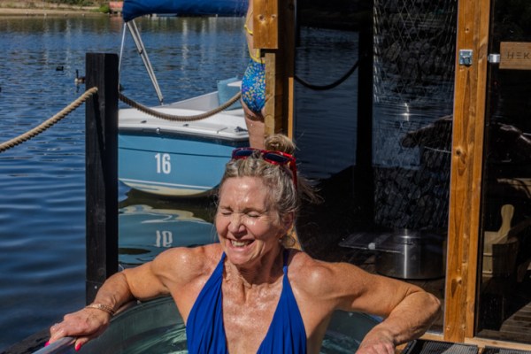 Woman in ice bath